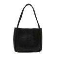 Minimalist black tote bag with waxed leather texture and vertical stitching details - Without Pendant / Black