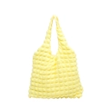 Pale yellow pleated bubble tote bag with elastic 3D texture and minimalist top handle - Yellow