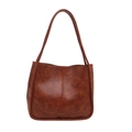 Vintage brown leather bucket bag with decorative stitching and large capacity - Without Pendant / Brown