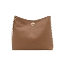 Vintage-Schultertasche in Karamellbraun mit Krokomuster, Goldkette und Drehverschluss - Khaki