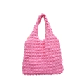 Pink textured bubble tote bag with pleated fabric and large capacity shoulder design - Deep Pink
