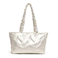 Borsa tote trapuntata bianco perla con manici a volant e design a spina di pesce - Bianco