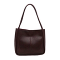 Deep red vintage leather bucket tote bag with stitched seam and large capacity - Without Pendant / Brown