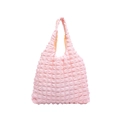 Pink bubble texture pleated tote bag with large capacity and soft macaron finish - Light Pink