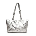 Borsa tote trapuntata argento metallizzato con spalline pieghettate per le donne - Argento