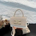 White rhinestone handbag with gold metal clasp and adjustable shoulder strap for women - White
