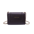 Retro brown leather square crossbody bag with gold chain strap and fashion print - Brown