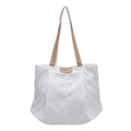Sac fourre-tout plissé blanc avec anses marron clair et étiquette fashion en cuir - Blanc