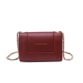 Classic wine red leather crossbody bag with gold chain strap and fashion lettering - Red