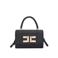 Elegant black structured handbag with glitter flap and golden geometric logo detail - Black