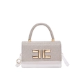 Champagne sequin and white leather small crossbody bag with golden metal lock buckle - White
