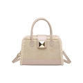 Elegant beige and apricot crossbody handbag with cozy shearling trim and gold buckle - Khaki