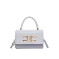 Chic blue-grey crossbody bag with metallic E-logo buckle and woven fabric texture - Silver
