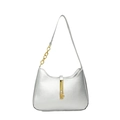 Chic silver matte underarm bag with gold metallic chain and minimalist hobo design - Silver