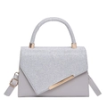 Elegant grey square handbag with glitter flap and gold trim for women's crossbody wear - Silver