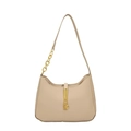 Chic beige underarm bag with gold chain strap and elegant metallic buckle closure - Khaki