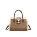 Chic brown suede crossbody bag with cream faux fur trim and gold buckle detail - Brown