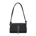 Borsa a tracolla glitterata nera da donna con logo dorato e pendente a nappa - Nero