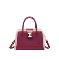Deep wine red suede handbag with faux fur trim and gold metal buckle for autumn winter - Burgundy