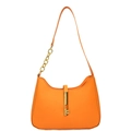 Minimalist orange Hobo shoulder bag with gold chain strap and sleek metal lock closure - Orange