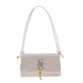 Borsa a tracolla beige chic con strass argentati e logo con frange dorate eleganti - Cachi