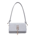 Borsa a tracolla glitter grigio argento con logo SS dorato e dettaglio nappina - Argento