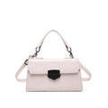 Creamy white crocodile pattern square handbag with black metal clasp and shoulder strap - White
