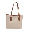 Borsa tote retrò bianco crema con finiture marroni a contrasto e grande capacità interna - Bianco