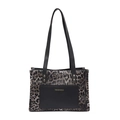 Grand sac cabas léopard avec bordures en cuir noir et doubles poignées de mode d'hiver - Noir