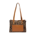 Sac fourre-tout imprimé léopard pour femme avec poche avant marron et rivets en métal - Marron