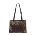 Sac fourre-tout léopard avec poche frontale en cuir marron et anses solides - Marron