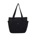 Borsa tote nera minimalista in tela ad alta capacità con tasca frontale e laterale - Nero