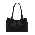 Minimalist black leather tote bag with vertical stitching and large capacity for commuting - Black