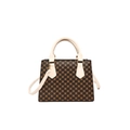 Vintage geometric pattern shoulder bag with dark coffee base and cream straps - Pink