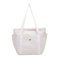 Borsa tote minimalista in tela bianco sporco di grande capacità con tasche laterali - Bianco