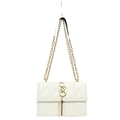 White quilted shoulder bag in glossy faux leather with gold tassel and chain strap - White