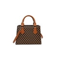 Retro brown crossbody bag with geometric circle pattern and adjustable shoulder strap - Tan
