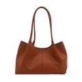 Classic caramel brown oversized faux leather tote bag with vertical stitched seam detail - Brown