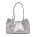 Metallic silver leather tote bag with a minimalist trapezoidal design and dual slim straps - Silver
