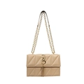 Beige quilted leather small square bag with gold metal S-buckle and tassel - Khaki