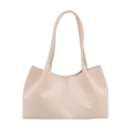 Minimalist beige tote bag with double shoulder straps and vertical stitching detail - White