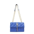 Royal blue crossbody small square bag with quilted pattern and gold tassel S-lock - Blue