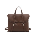 Sac à dos rétro britannique en cuir marron avec rabat à sangles et poignée femme - Marron