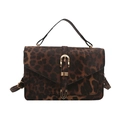 Vintage leopard print square crossbody bag with gold buckle and top handle in brown tones - Brown