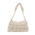 Chic beige quilted bubble shoulder bag with a gold chain and soft padded handle - White