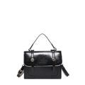 Borsa a tracolla in vernice nera lucida con fibbie dorate in stile vintage college - Nero