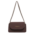 Chic dark brown square flap shoulder bag with gold chain strap and embossed gold lettering - Brown