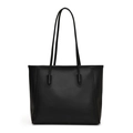 Minimalist black leather tote bag with long shoulder straps for women commuting - Black