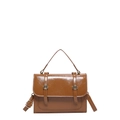 Vintage brown oil wax leather crossbody bag with top handle and gold hardware - Brown
