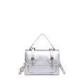 Borsa quadrata argento vintage con manico superiore e fibbie dorate a tracolla moda - Argento
